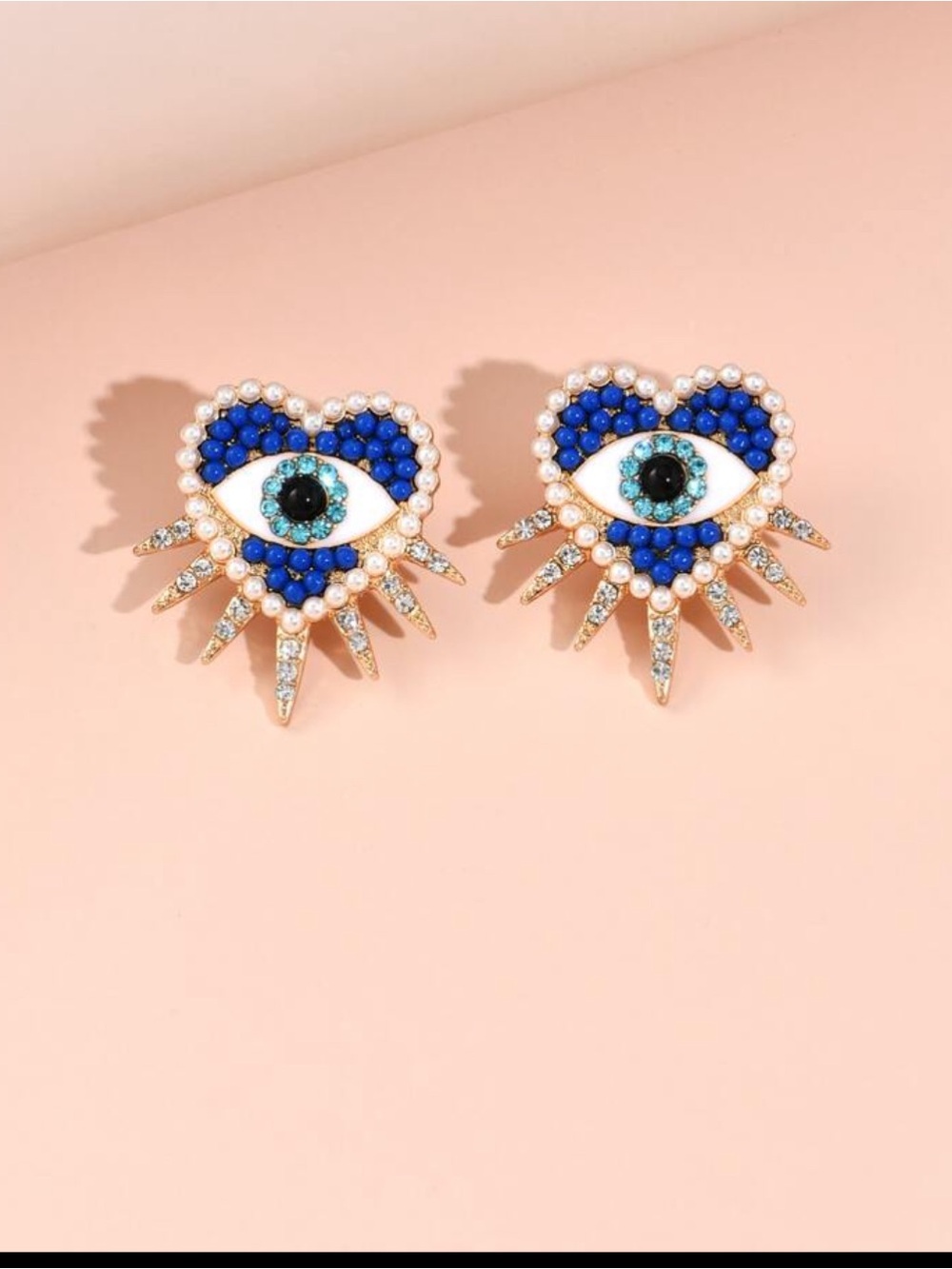 Blue Evil Eye Heart Stud Earrings - Fashion Jewelry